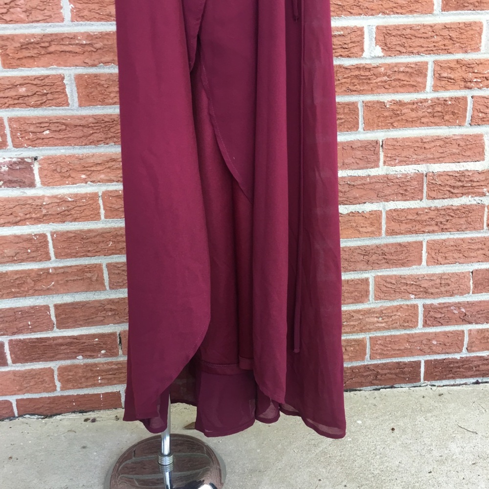 Lulu’s Here’s To Us High Low Wrap Dress Burgundy - Picture 5 of 13